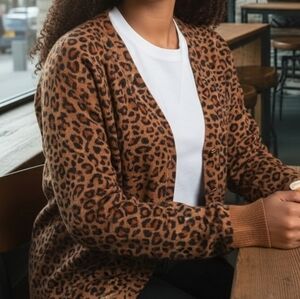 Pxl LEOPARD PRINT cardigan Lightweight Sweater Button Down